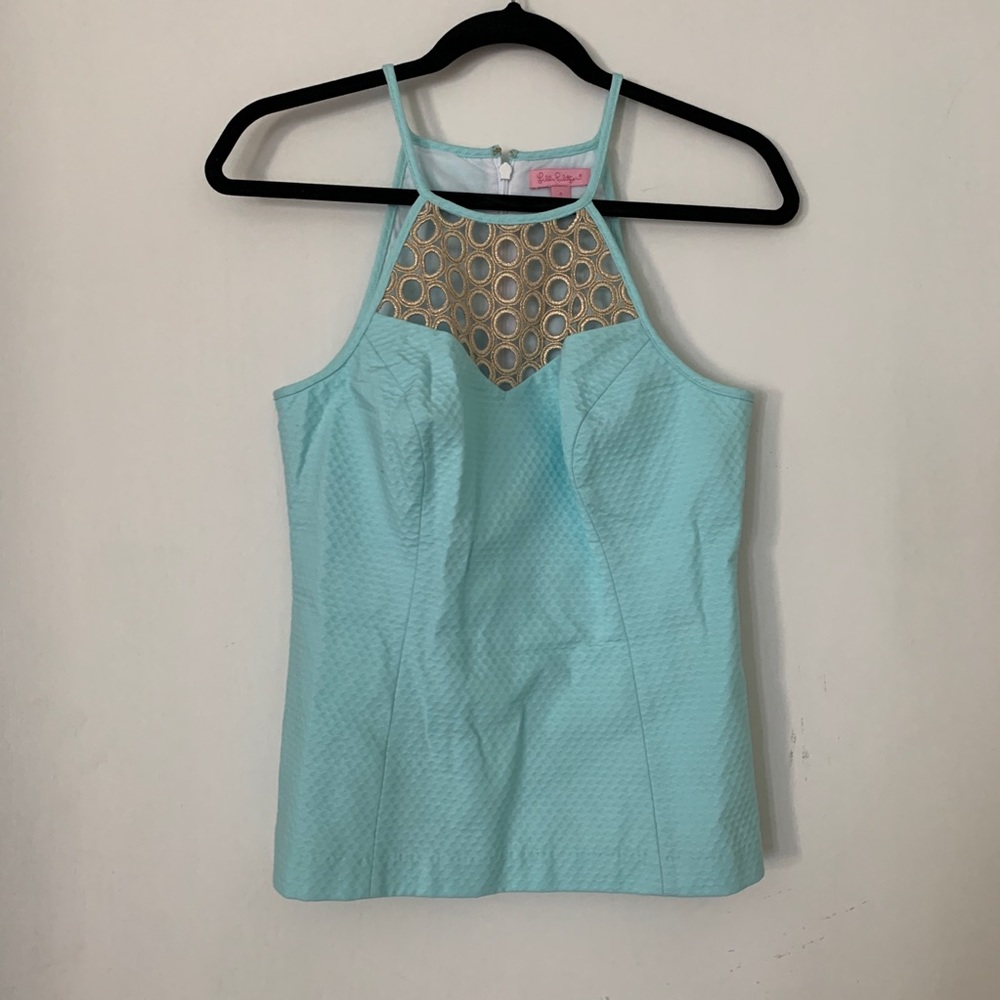Lilly Pulitzer Gold, Blue Cotton Shell Tank Top 4